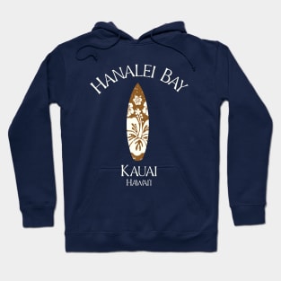 Hanalei Bay Kauai Hawaii Vintage Surfboard Plumeria Hoodie